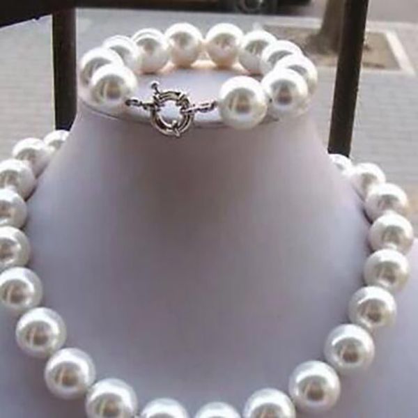 

fashion jewelry 14mm white south shell pearl necklace bracelet, Silver