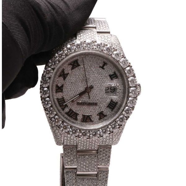 

20236k75 wristwatches hip hop diamond watch round cut all size customize labgrown handmade diamond watch for men's diamond, Silver