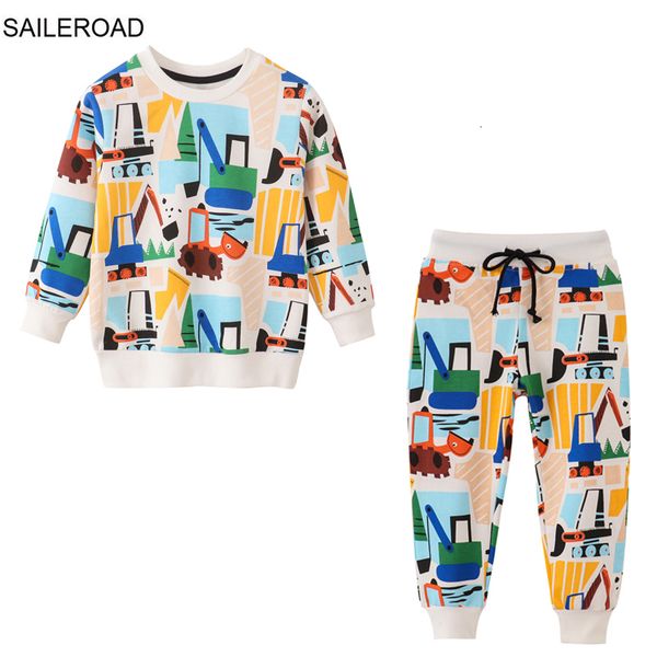 

clothing sets saileroad spring children's clothes boy cartoon excavators sweatershirtspants kids long sleeves set teens tracksuit 22120, White