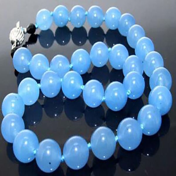 

18"necklace blue stone necklace round beads knotted choker candy stone aa, Silver