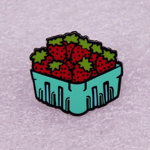 

kawaii mini a basket of strawberries enamel pin cute pretty fruits brooch badge for girls coat sweater scarf, Blue