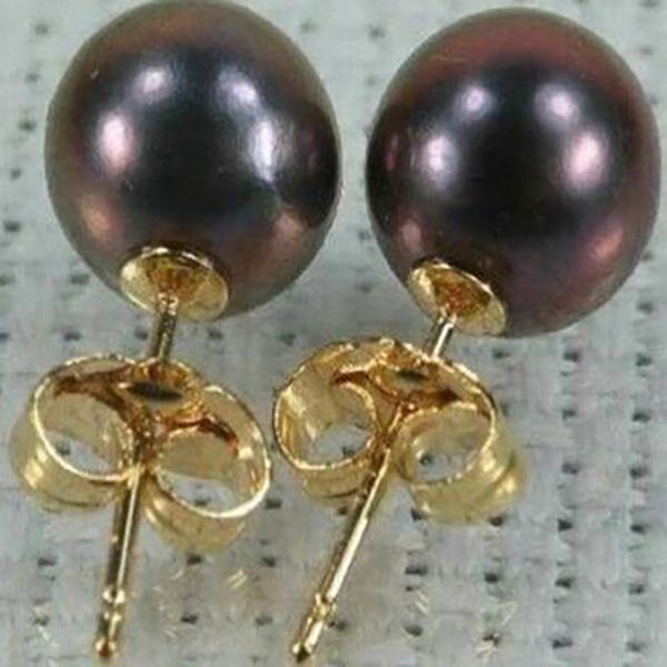 

new style solid marked 10-11 mm perfect round black pearl earring, White