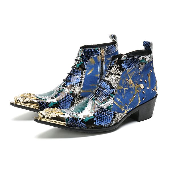

men real leather high heels cowhide motorcycle boots spring autumn comfortable blue fashion ankle boots england style high top, Black