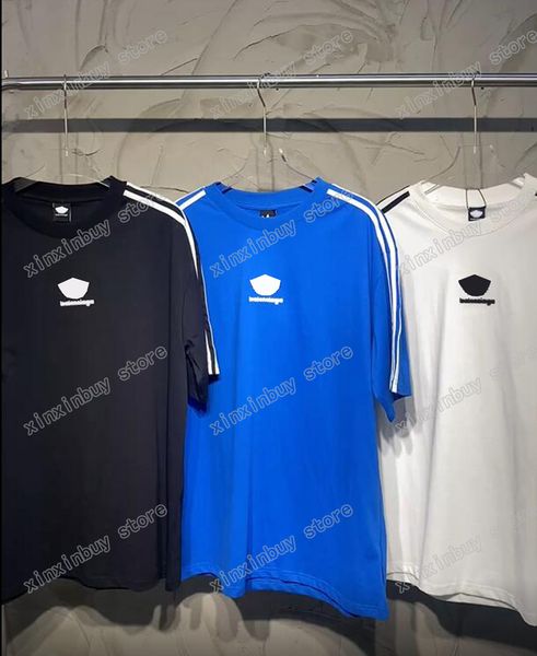 

xinxinbuy men designer tee t shirt paris shoulder stripe letters embroidery short sleeve cotton women blue white black grey xs-l, Black;brown