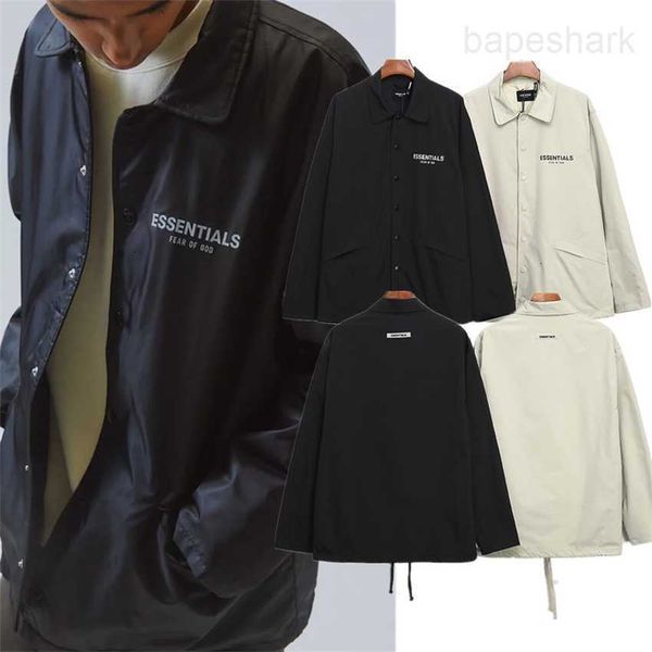 

brand name jacket high street double line essentials reflective letter trench coat, Black;brown