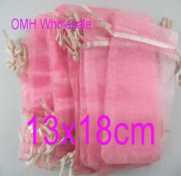 

omh whole 13x18cm 100pcs bags packagings pink color jewelry festival wedding christmas voile organza packaging gift bags bz095680034, Pink;blue