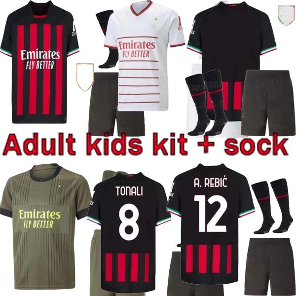 

22 23 milan soccer jerseys ibrahimovic milan 2022 tonali rebic camiseta de futbol italia theo brahim r.leao lazetic 2023 kids sock kits foot, Black