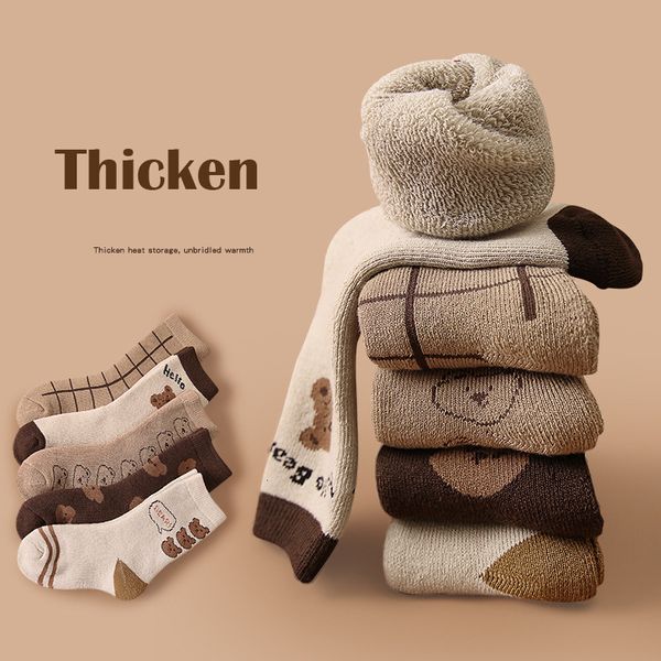 

kids socks mians winter kid s child boy s girl s cartoon bear warm cotton 5 pairs lot toddler knitted england style socks 221203, Pink;yellow