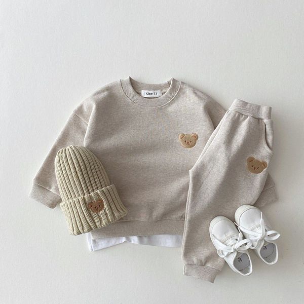 

clothing sets fashion toddler baby boys girl fall clothes set kids sports bear sweatshirt pants 2pcs suits outfits 221203, White