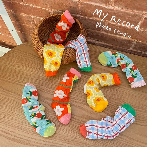 

kids socks milancel summer children mesh flower girls pliad boys 221203, Pink;yellow