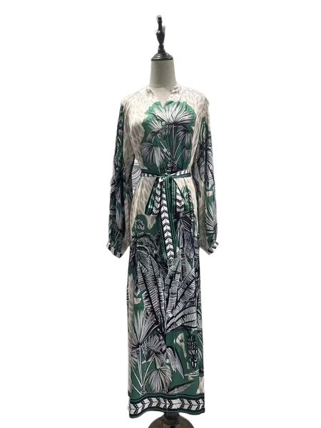 

temperament new print v-neck tie waist long sleeve satin shirt dress, Black;gray