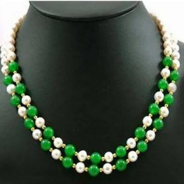 

fashion jewelry 2strds white akoya pearl chalcedony necklace, Silver
