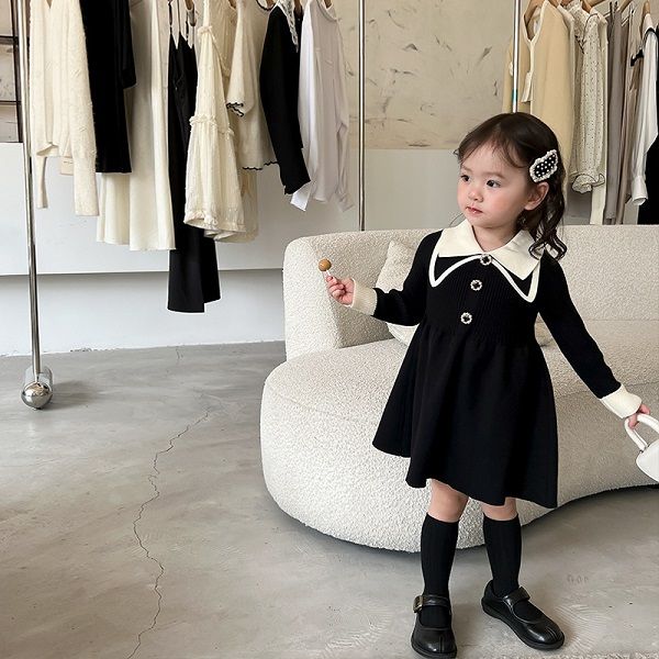 

girls' dress sweater children's princess dress spring and autumn knitted solid long sleeve winter sweet 2022 new, Red;yellow