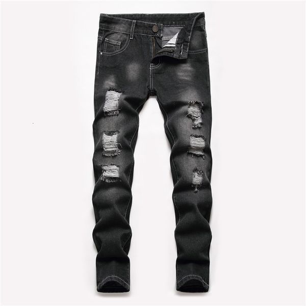 

jeans boys' straight-leg ripped children washed distressed stretch denim trousers big kids casual pants 5-16y 221203, Blue