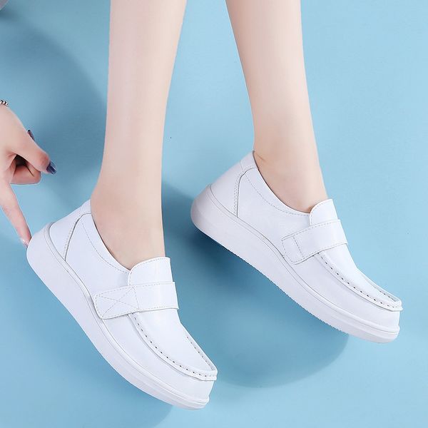 

dress shoes nurse white women s spring summer thick soled soft leather single autumn casual flats bottom comfortable loafers 221203, Black