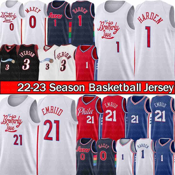 

basketball jersey college basketball wears vintage james 1 harden joel 21 embiid tyrese 0 maxey philadelphias 76er sixer retro allen 3 ivers, Black