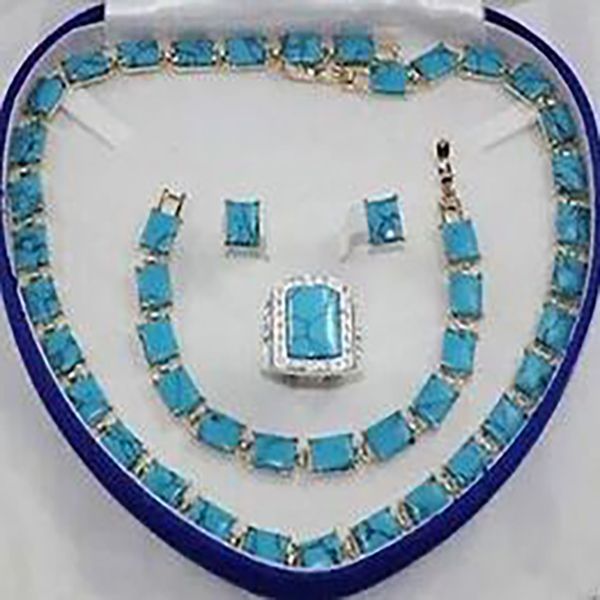

woman's jewellery a natural turquoise necklace bracelet ring earring set, Silver