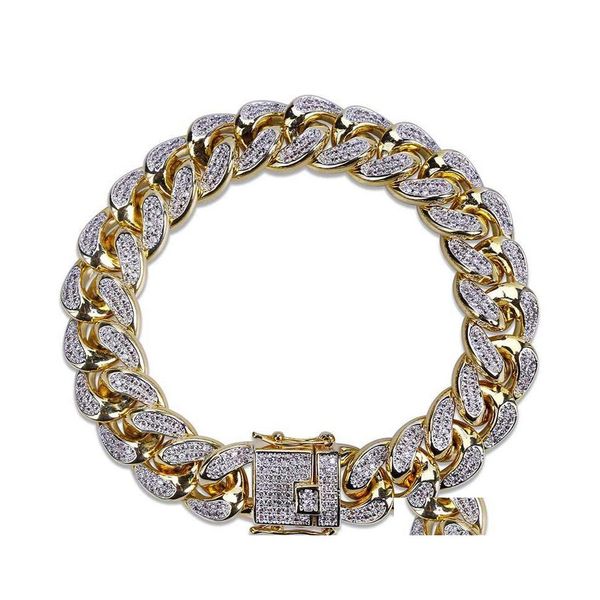 

chain 14mm 7 inch 8 cuban bracelet hip hop jewelry gold thick heavy fashion men iced out cz link chain drop delivery bracelets dhtqj, Black