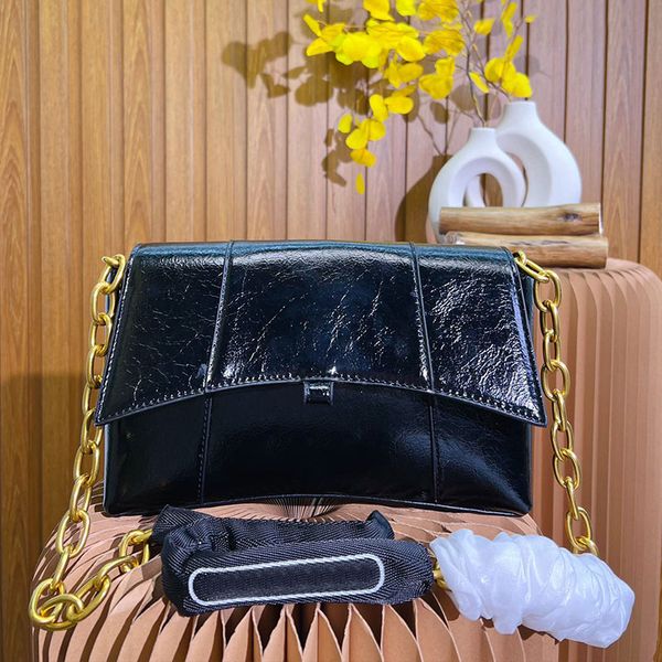 

chain hourglass crossbody bag women half moon clutch bags genuine leather fashion letters coarse chain interior zip pocket plain flap handba