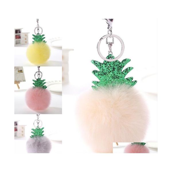 

keychains lanyards creative pineapples keychain 8cm key holder womeg pendant cute pompoms keyring chains christmas gifts 16 styles dhbgj, Silver