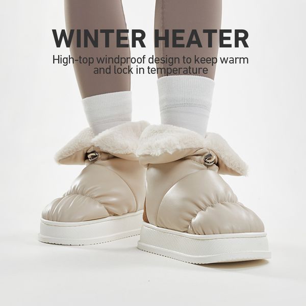 

boots utune high snow women men warm outside shoes thick plush platform slippers waterproof pu outdoor street fashion flats boot 221205, Black