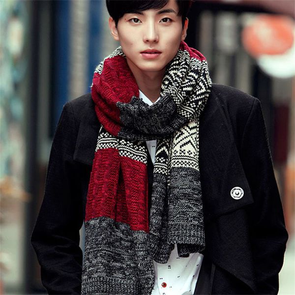 

scarves winter men knitted scarf fashion men's scarves warm neckerchief face protection long shawl wool bufanda male accessories 221205, Blue;gray