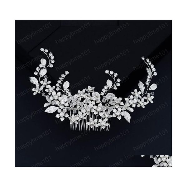 

wedding hair jewelry elegant handmade copper flower leaf rhinestones hair comb luxury bride wedding headband women jewelry accessori dheb0, Slivery;golden