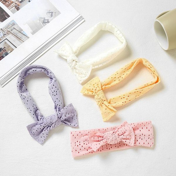 

newborn cutout lace cute bow elastic headband baby girls hairbow turban hole hollow bowknot headwrap autumn bunny knot hairband, Silver