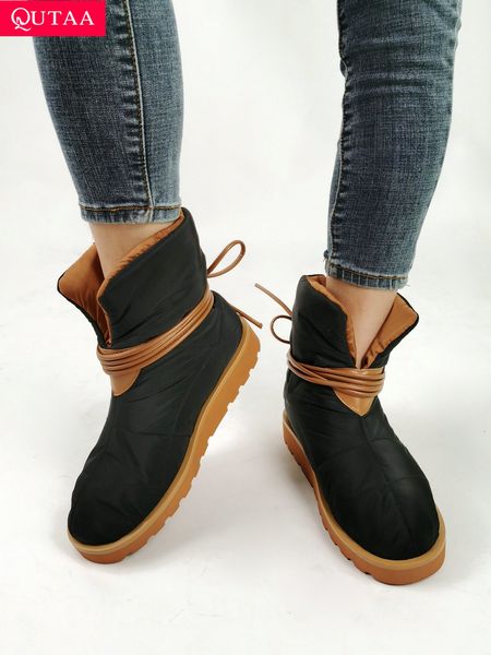 

boots qutaa 2023 ins women ankle winter thick low heel casual ladies warm wool snow round toe down shoes woman size 34-43 221205, Black