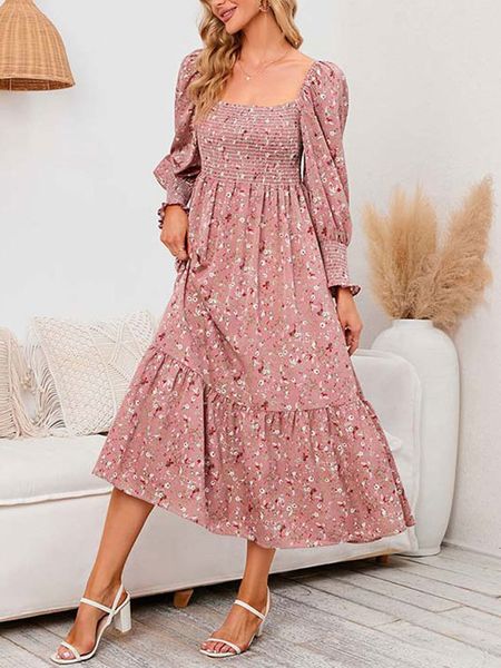 

party dresses autumn boho maxi women elegant long ladies high waist a line sleeve floral print for 221203, White;black
