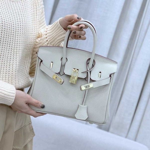 

designer herme birkins handbags h family litchi grain head layer cow leather 25cm 30cm 35cm bag leather lady bag wm