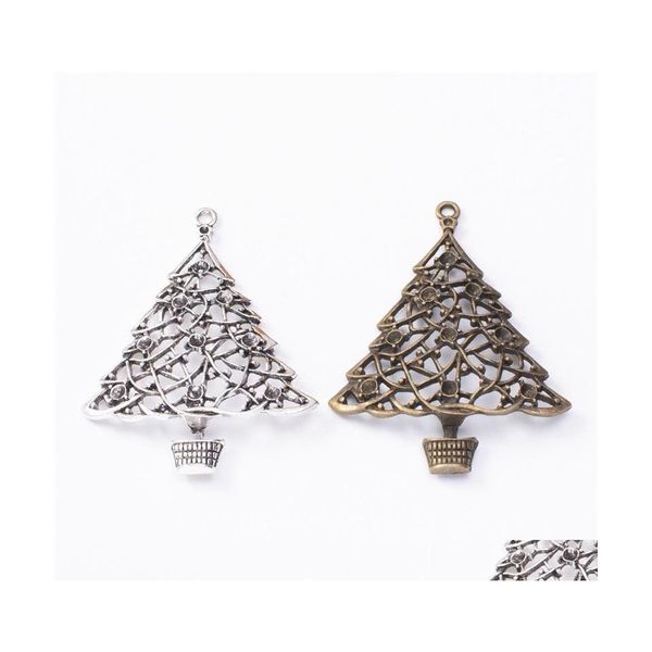 

charms 50 pcs large size christmas tree charm marry day charms pendant in antique sier bronze color 62x48mm c3 drop delivery jewelry dh3v9, Bronze;silver