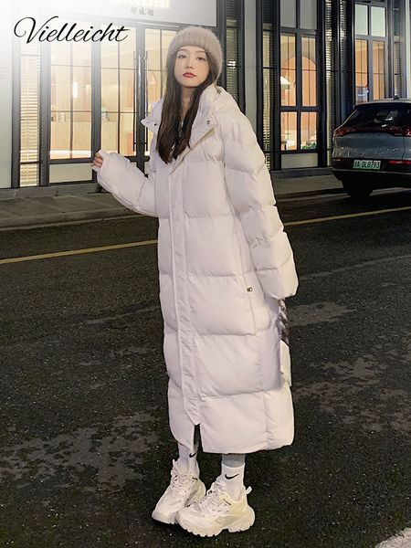 

womens down parkas vielleicht solid color long straight winter coat casual women clothes hooded stylish jacket female outerwear 221205, Black
