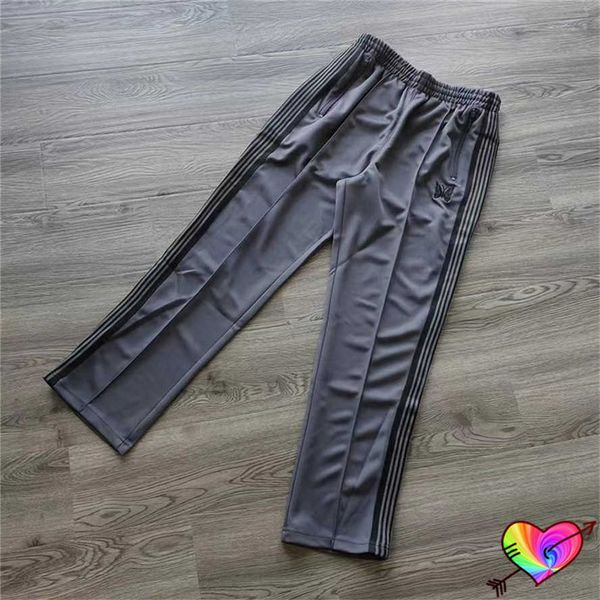 

men's pants total grey needles pants 2022 men women 1 1 webbing striped embroidery butterfly needles track pants awge trousers t221205, Black