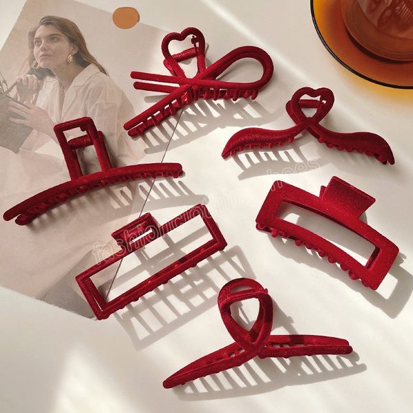 

vintage red flocking hair claw clip korean large hairclips hairpins barrettes for women girls hair accessories headwear jewelry, Slivery;white