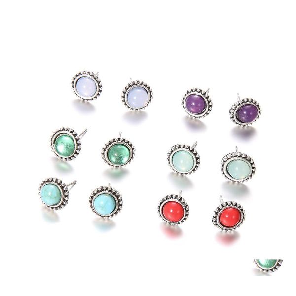 

stud 12 pcs/set bohemian fashion retro gems geometric round earrings set women charm jewelry accessories christmas gifts drop deliver dhtn9, Golden;silver