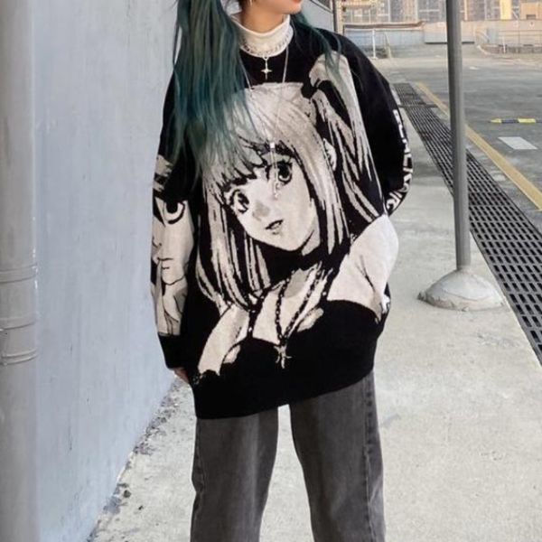 

women's hoodies sweatshirts houzhou anime print women harajuku gothic autumn pullovers japanese style clothes hoodie oversized streetwe, Black