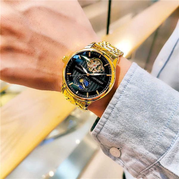 

watch wrist tiktok es men's high-end handsome fashion waterproof tourbillon automaton meter male night glow, Slivery;brown