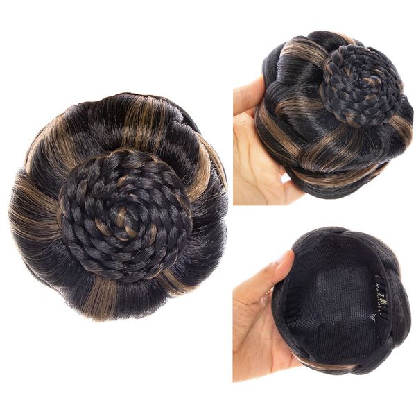 

synthetic wigs women highlight synthetic hair clip in chignon heat resistant fiber braided hair accessories for women black clip on bun 2212