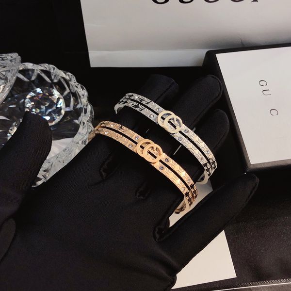 

18k gold bangle 925 silver luxury bangle fashion jewelry girl love letter bracelet designer accessories couple family gift box, Black