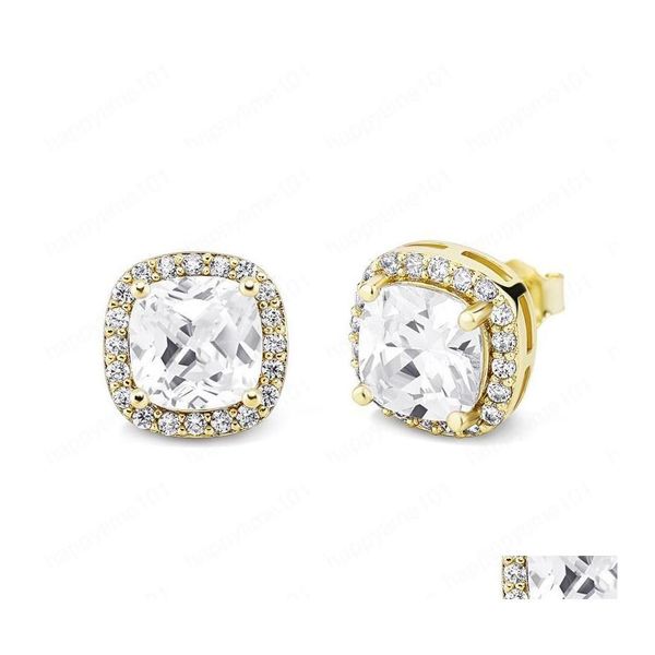 

stud fashion women mens earrings gold sier colors square cz studs iced out bling rock punk round wedding gift drop delivery jewelry dh1lf, Golden;silver