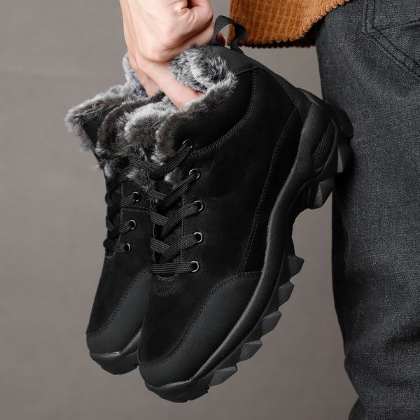 

boots men snow outdoor shoes for male thick sole sneakers for winter botines tenis keep warm fluff s ankle 221205, Black