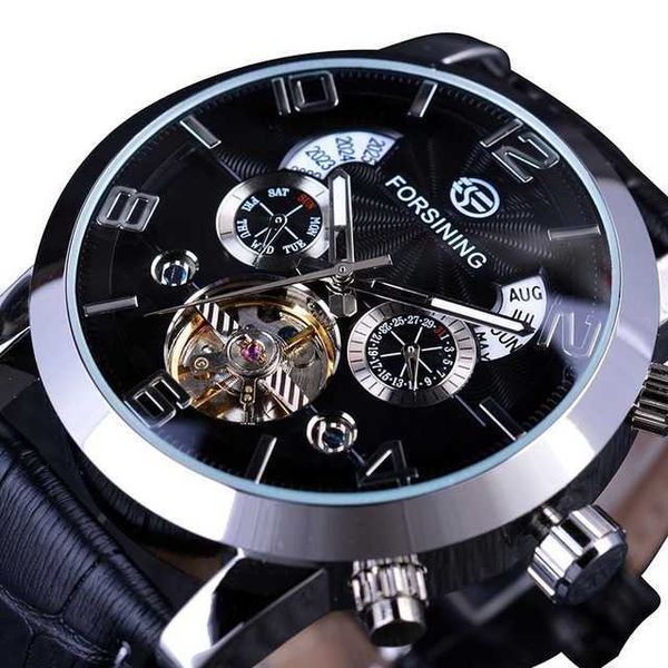 

watch wrist forsining fusini 165 men's fashion leisure large dial tourbillon automatic mechanical, Slivery;brown