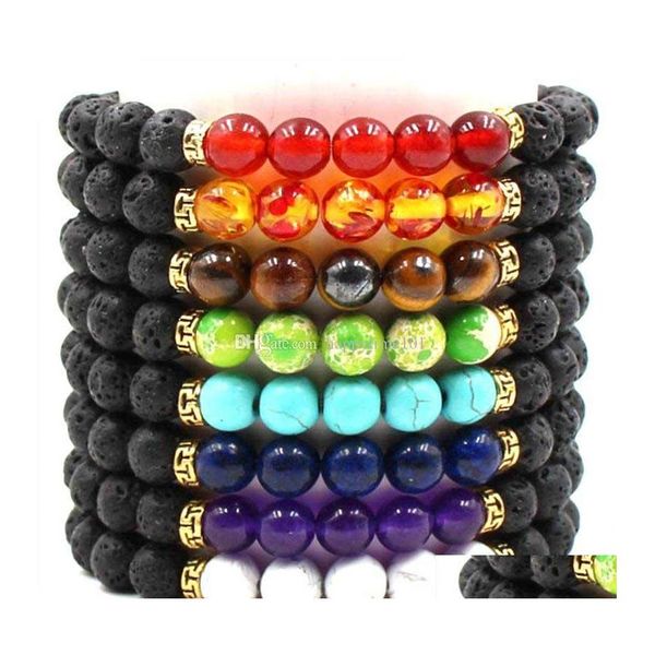 

beaded natural black lava stone chakra beads elastic bracelet essential oil diffuser volcanic rock healing crystal nce beaded bangle dh5xv