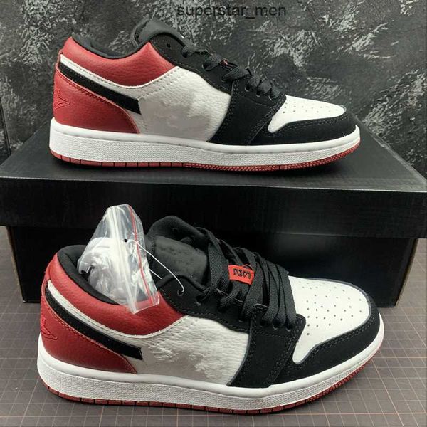 

basketball shoes jumpman 1s low gs black toe white gym red size 36-46