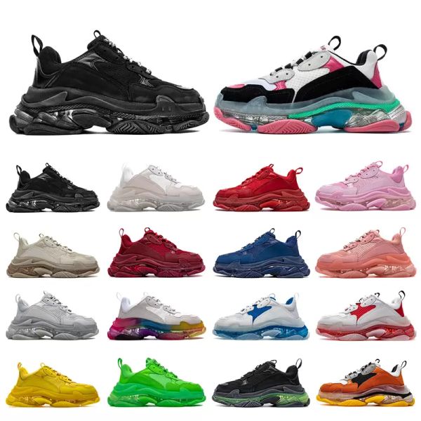 

triple s men women designer casual shoes platform sneakers clear sole black white grey red pink blue royal green mens trainers vjn