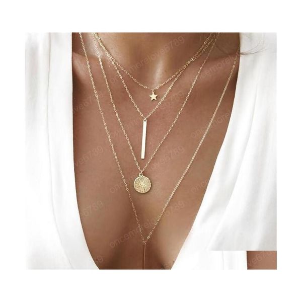 

pendant necklaces bohemia round pentagram layered necklace gold chain alloy chokers for women statement collar femme drop delivery j dhu04, Silver