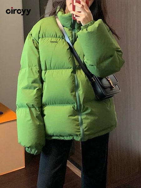 

womens down parkas coat women winter jacket zipper stand collar thicken warm korean fashion casual oversized outerwear green black 221205