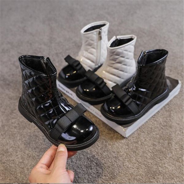 

boots kids bow winter baby girls black fashion children brand ankle shoes toddler warm princess shoe soft pu leather 221205, Black;grey