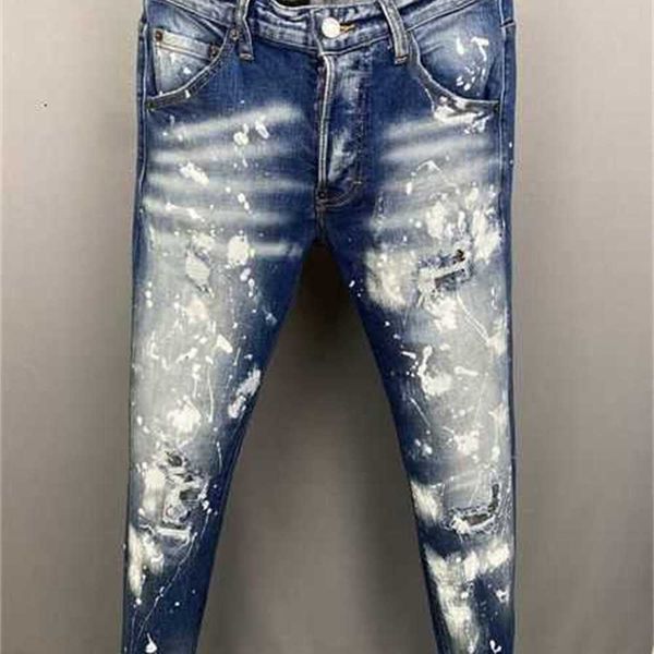 

men's jeans 2022 fw 23ss luxury brand designer d2 men denim dsquare embroidery pants fashion holes trousers mens clothing us size 28-38, Blue